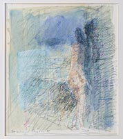 Figur an Wand mit Fenster, Aquarell, Zeichnung, 1985, 01-85-05, 12,5 x 14,5 cm