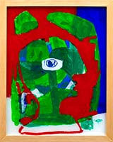 Hinterglas, 1995, 03-95-05, Grüner Kopf vor rotem Hintergrund, 21 x 27cm