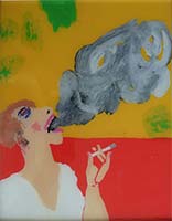 Hinterglas, 1997, 02-97-05, Figur, mit Zigarette in der Hand, qualmend, 23 x 29 cm