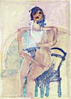 Frau mit Stuhl, Oel auf Papier, 1983, 02-87-14, 50 x 70 cm