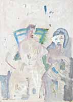 Zwei Figuren, mit Stuhl, Oel auf Papier, 1983, 02-87-16, 50 x 70 cm