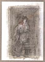 Figur, stehend, Zeichnung, Kohle, laviert, 1982, 24.12.82, 25 x 40 cm